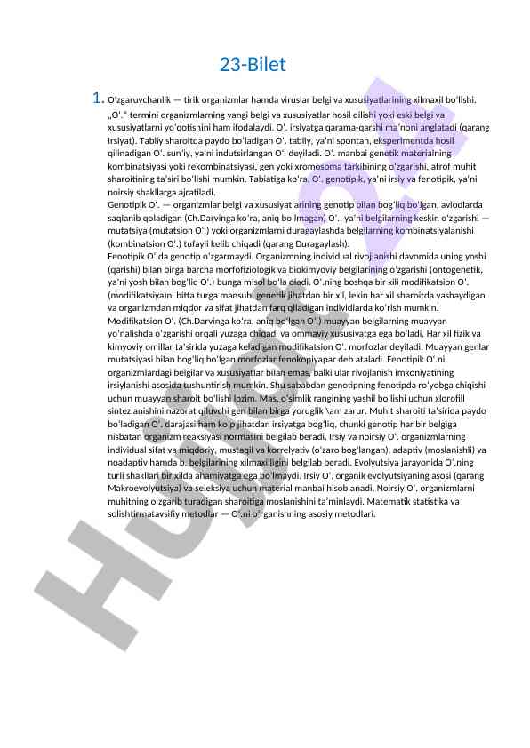 O'zgaruvchanlikning tirik organizmlardagi rolini o'rganish