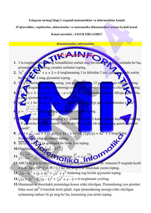 Matematiklar va informatiklar uchun savollar