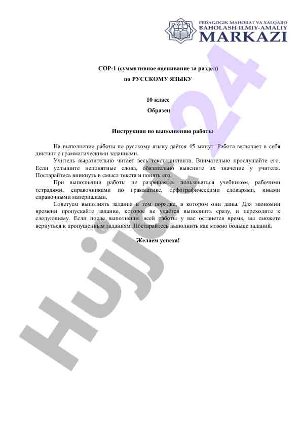 Суммативное оценивание по русскому языку 10 класс