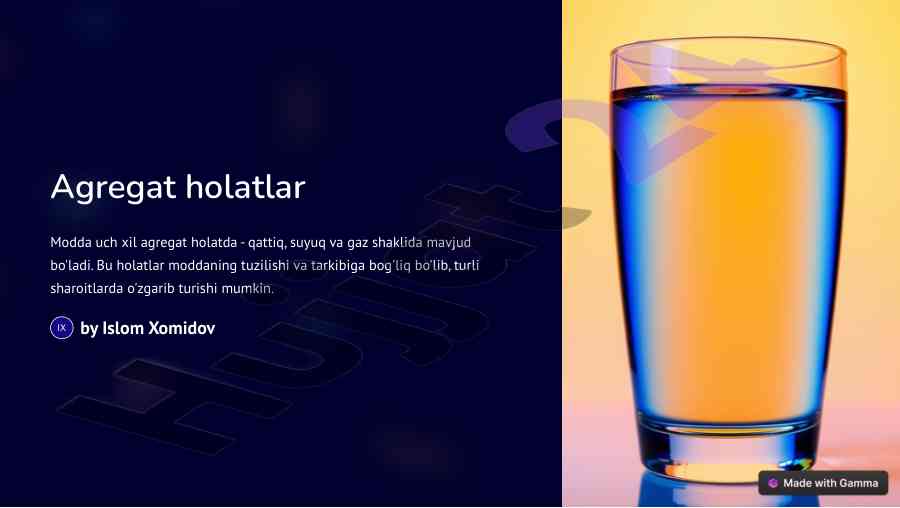 Moddaning uch xil agregat holatlari va tajribalari