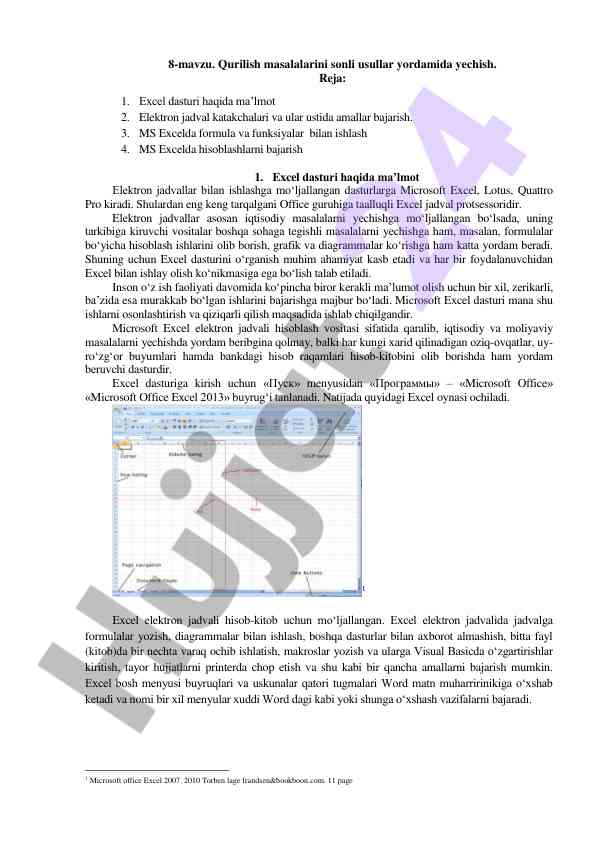 Excel dasturi va elektron jadval bilan ishlash