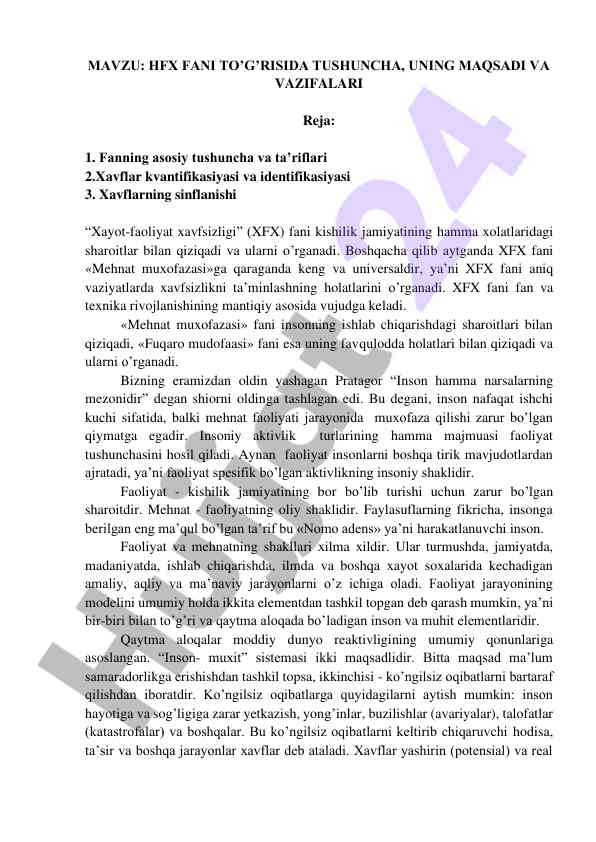 Hfx fani tushunchasi va uning maqsadi