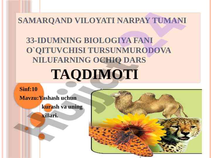 Yashash uchun kurash va uning xillari taqdimoti