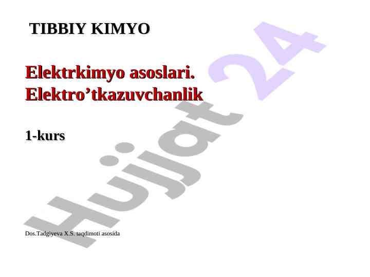 Tibbiy kimyo elektrkimyosining asosiy tamoyillari