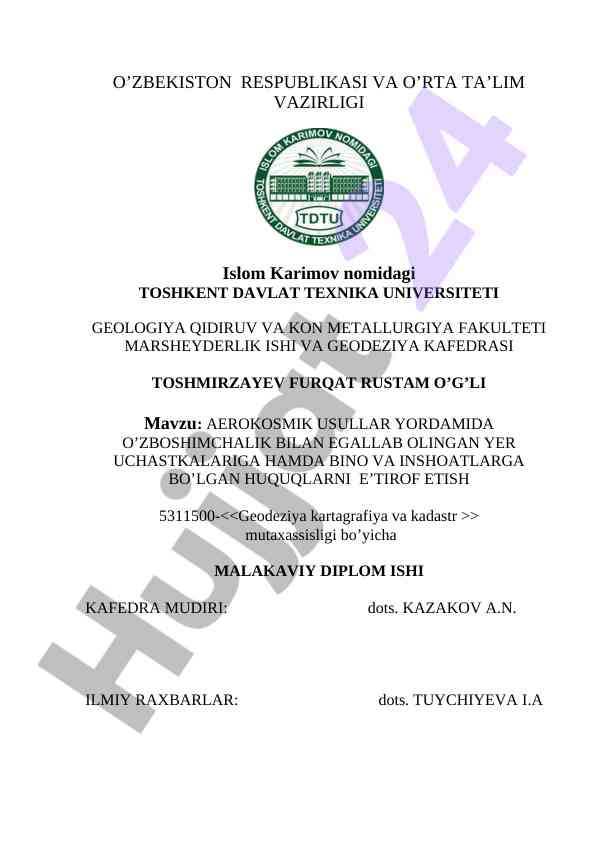 Aerokosmik usullarda o’zboshlilik bilan yer uchastkalari
