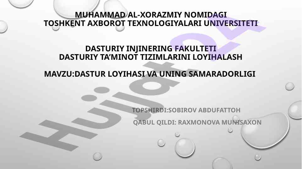 Dastur loyihasi va uning samaradorligi