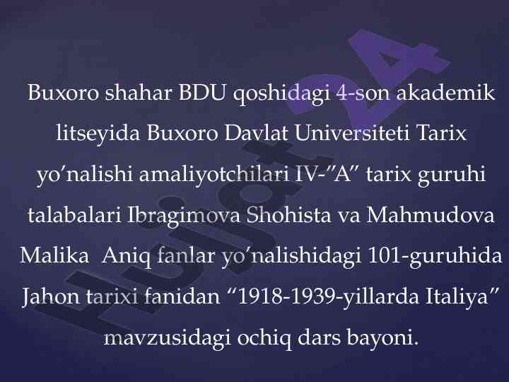 1918-1939-yillarda italiya tarixi ochiq dars bayoni