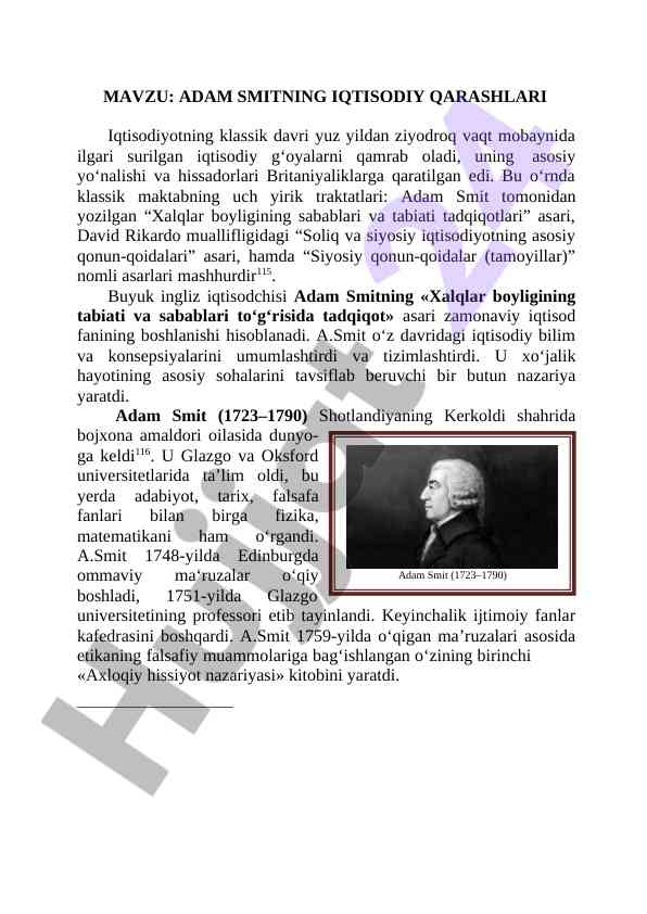 Adam smitning iqtisodiy qarashlari tahlili
