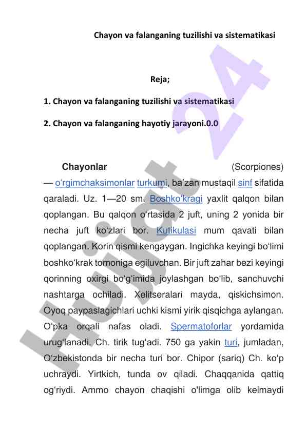 Chayon va falanganing tuzilishi va sistematikasi