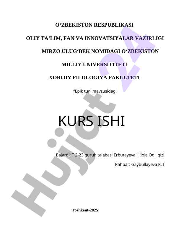 Epik tur mavzusidagi kurs ishining tahlili