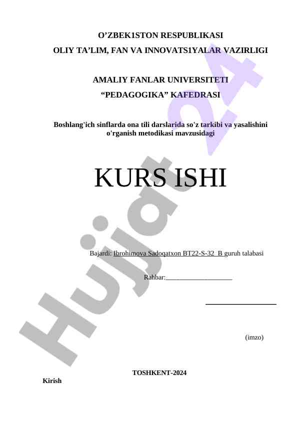 Boshlang'ich sinflarda ona tili darslari metodikasi