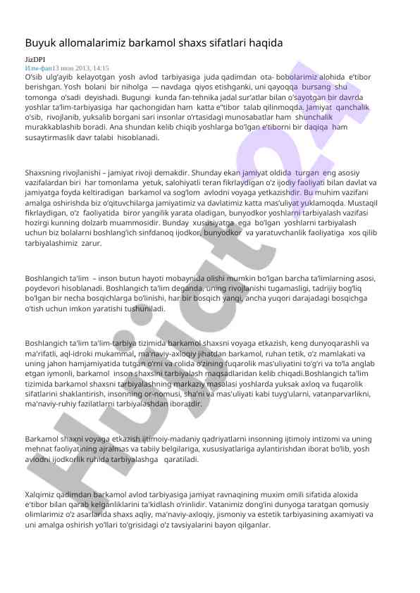 Barkamol shaxslar tarbiyasi va jamiyat rivoji
