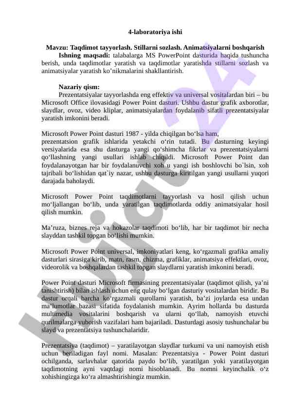Powerpoint dasturida taqdimot tayyorlash