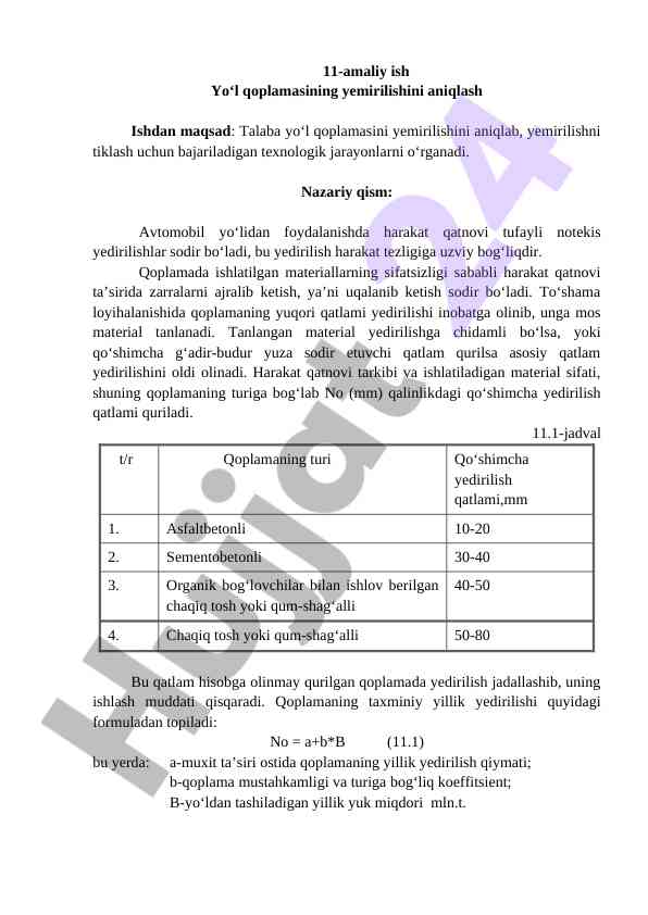Yo‘l qoplamasining yemirilishini aniqlash