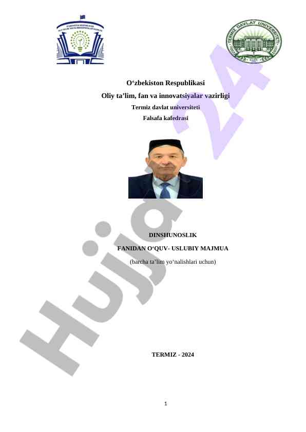 Dinshunoslik fanidan o‘quv-uslubiy majmua 2024