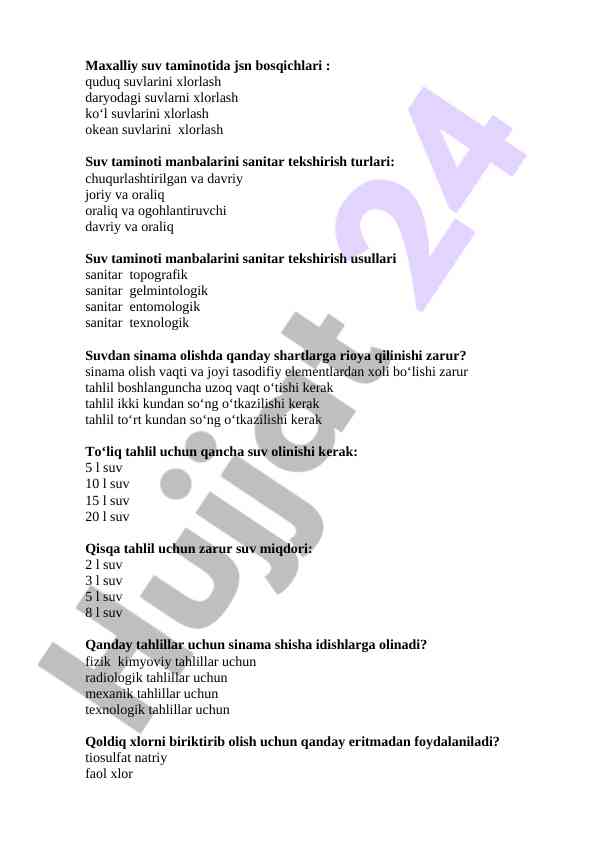 Suv taminoti manbalarini sanitar tekshirish usullari