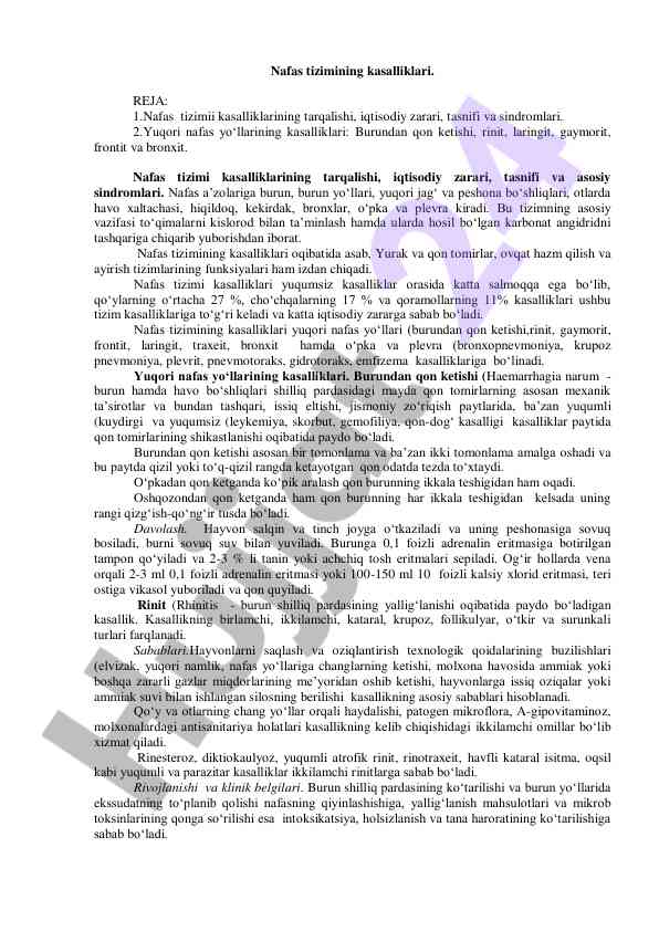 Nafas tizimining kasalliklari va ularning ta'siri