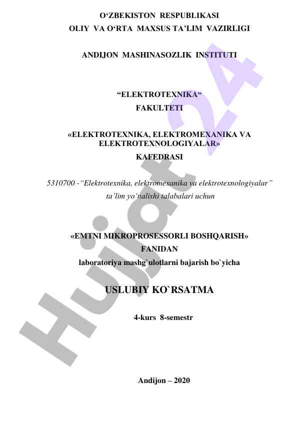 Laboratoriya mashg‘ulotlari bajarish bo‘yicha uslubiy ko‘rsatma
