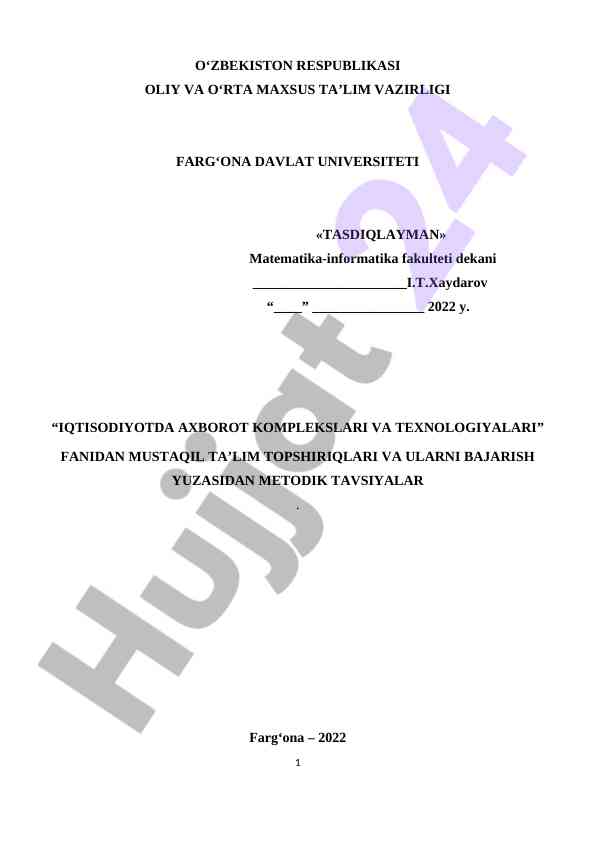 Iqtisodiyotda axborot komplekslari va texnologiyalari