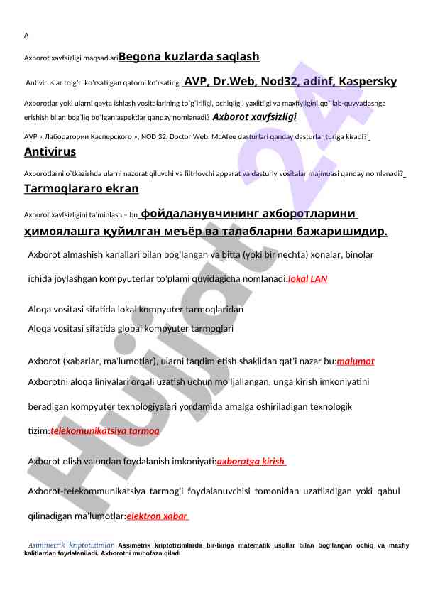 Axborot xavfsizligi va antivirus dasturlari tahlili