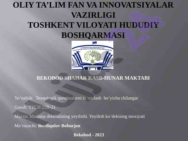 Mashina detallarining yeyilishi moxiyati tahlili
