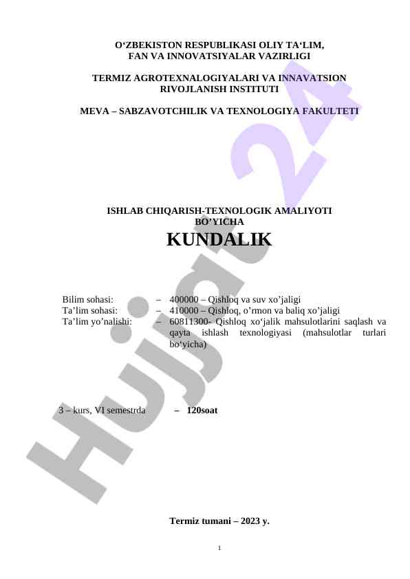 Meva-sabzavotchilik va texnologiya amaliyoti
