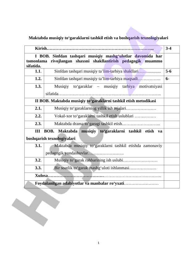 Maktabda musiqiy toʻgaraklarni tashkil etish metodikasi
