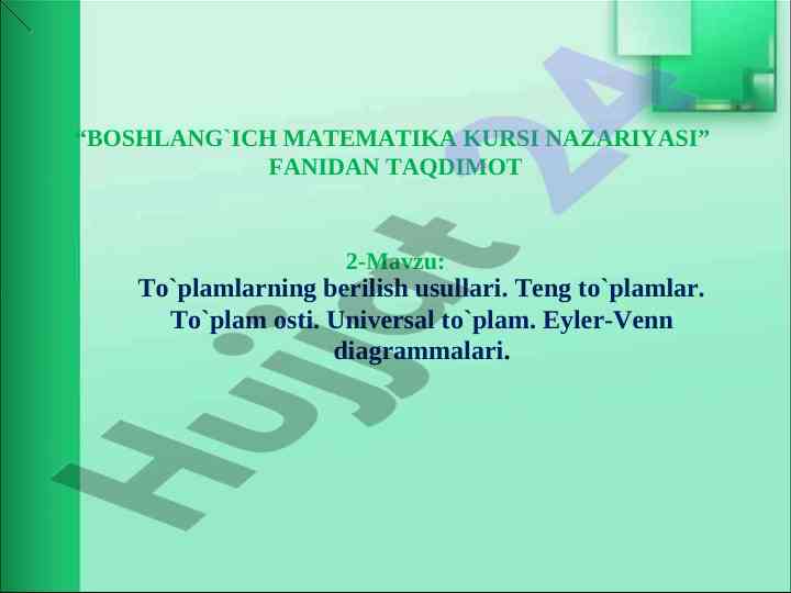 To'plamlarning berilish usullari taqdimoti