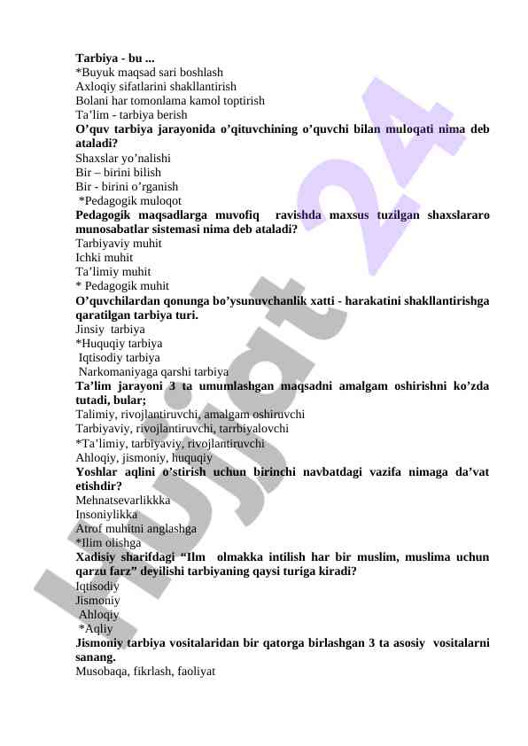 Ta’lim-tarbiya jarayoni va uning asosiy prinsiplari