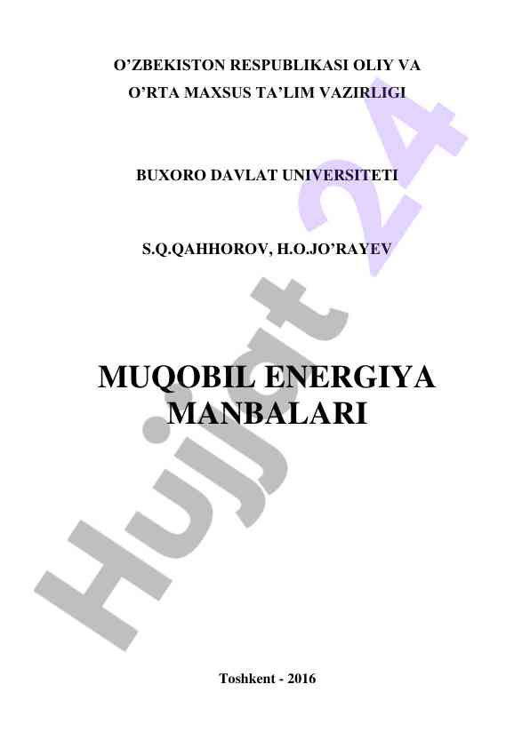 Muqobil energiya manbalari darsligi
