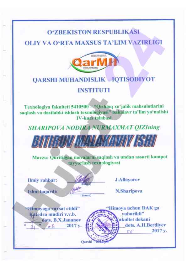 Quritilgan mevalar tayyorlash texnologiyasi