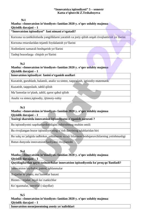 Innovatsion iqtisodiyot fanini o‘rganish usullari