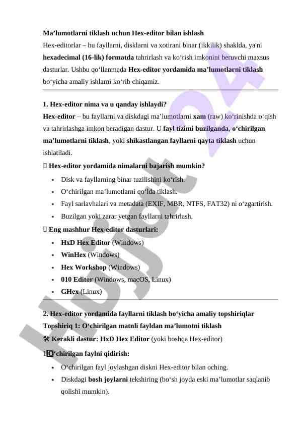 Hex-editor bilan ma'lumotlarni tiklash qo‘llanmasi