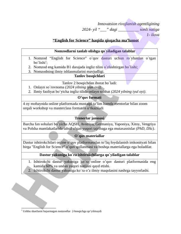 English for science: innovatsion rivojlanish ma’lumotlari