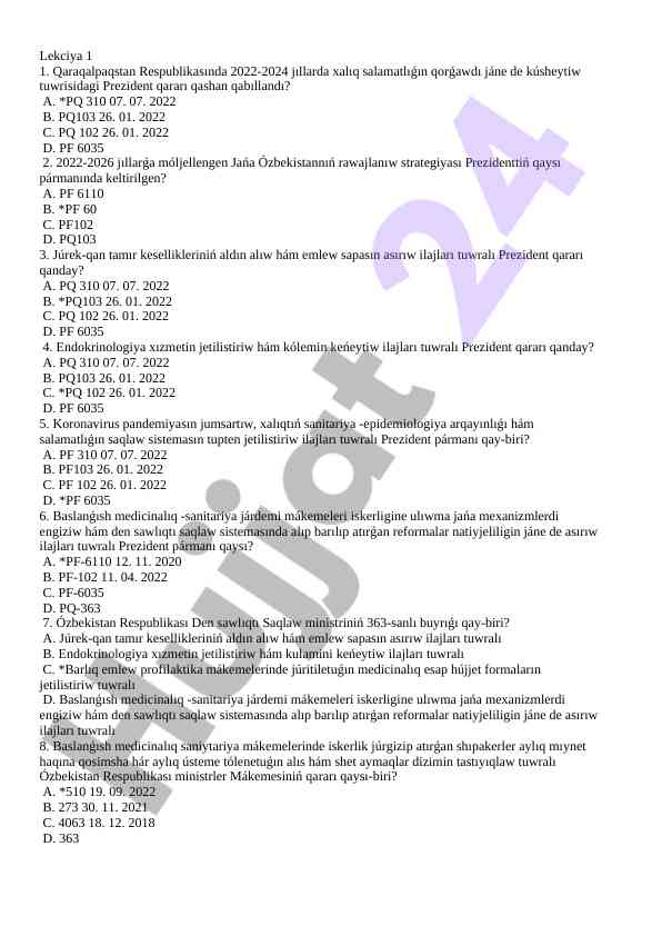 Prezident qararlari üzerinde test sorulari