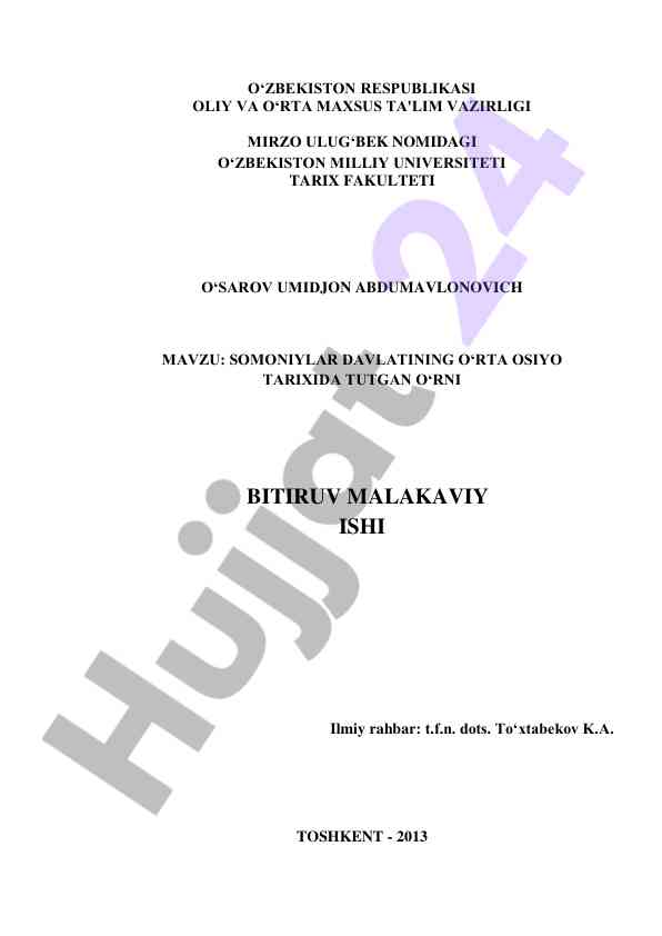 Somoniylar davlatining o'rta osiyo tarixidagi o'rni
