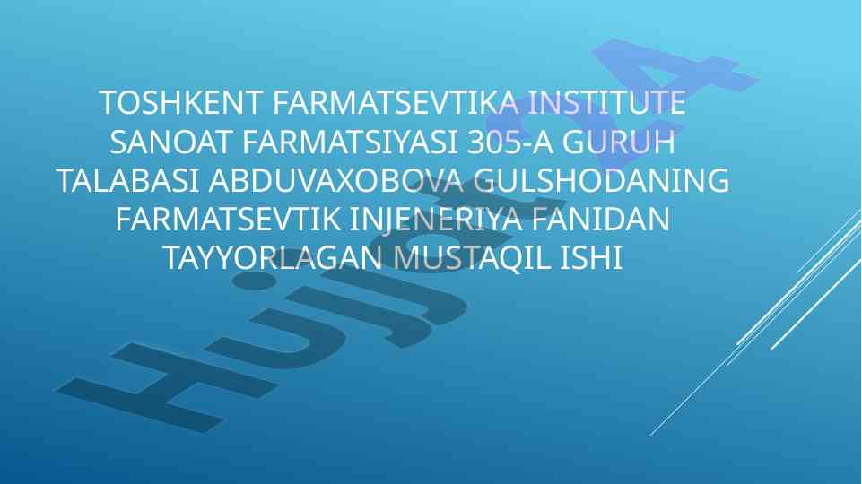 Murakkab haydashni farmatsevtika sanoatida qo‘llanilishi