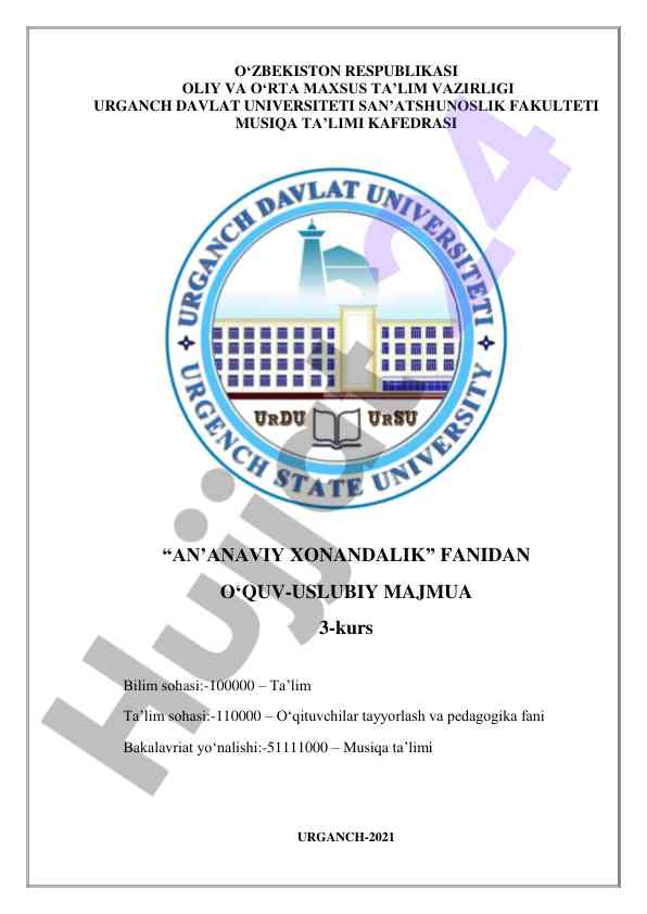 An'anaviy xonandalik fanidan o'quv-uslubiy majmua