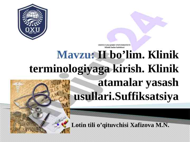 Klinik terminologiyaga kirish va atamalar yasash