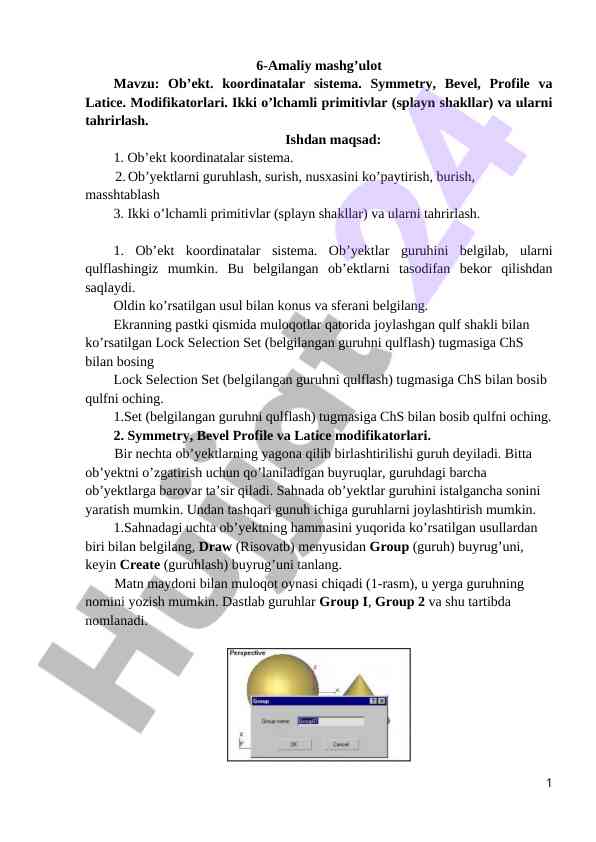 Ob’ekt koordinatalar sistema bilan ishlash