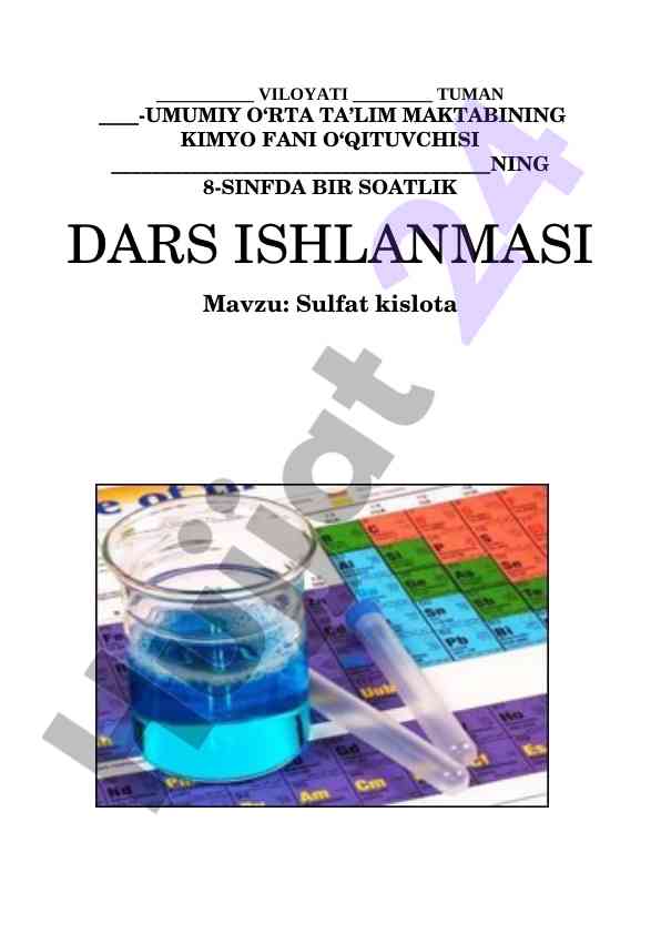 Sulfat kislota dars ishlanmasi 8-sinf uchun