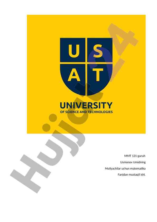 Moliyachilar uchun matematika mustaqil ish rejasi