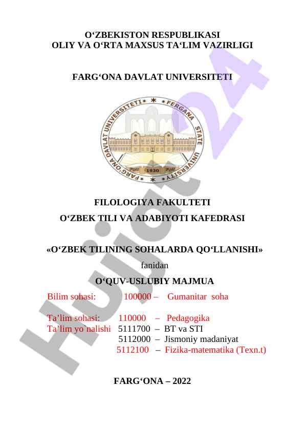 O‘zbek tilining sohalarda qo‘llanilishi uslubiy majmua