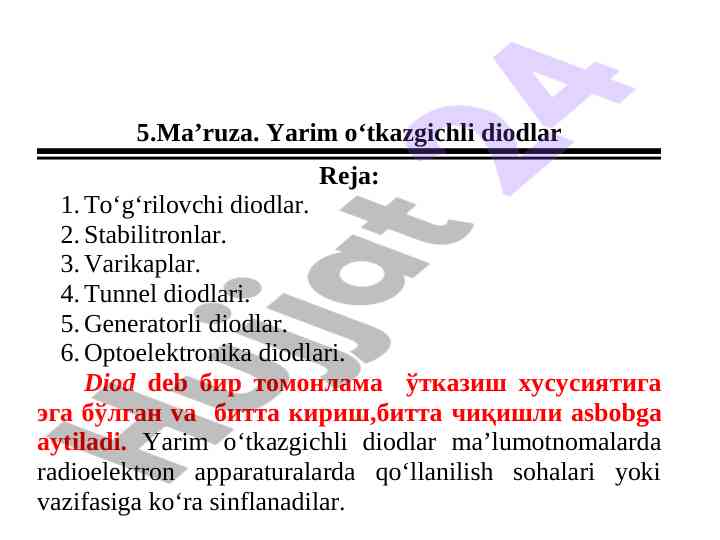 Stabilitronlar va tunnel diodlariga doir tadqiqotlar