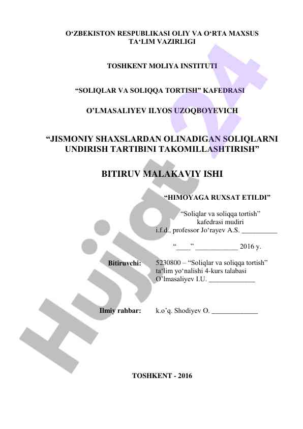 Jismoniy shaxslardan olinadigan soliqlarning tartibi