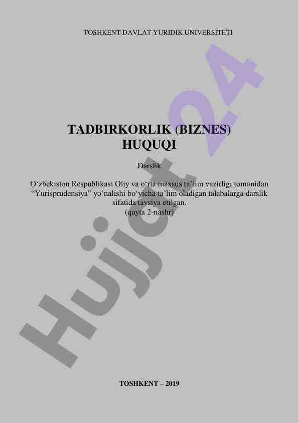 Tadbirkorlik huquqi darslik o‘zbekiston ta’limi uchun