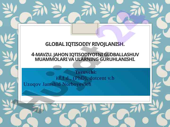 Global iqtisodiy rivojlanish muvaffaqiyatlari