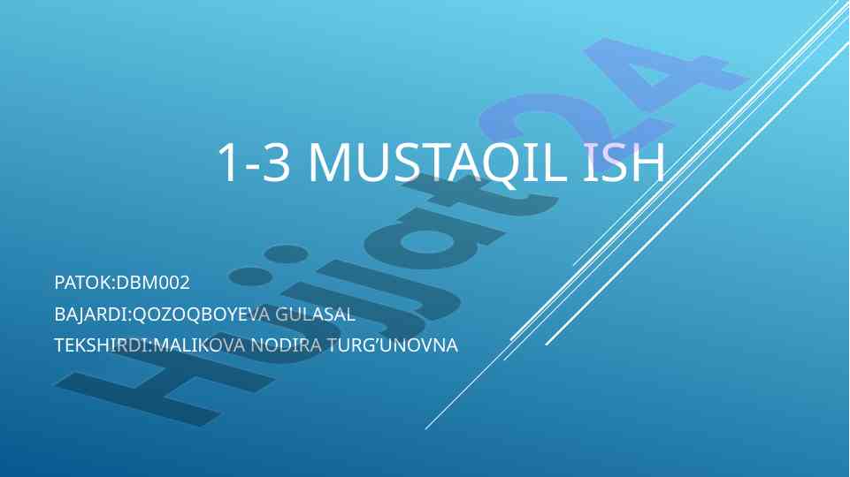 Ma'lumotlar bazasi loyihasi tahlili va dasturlash