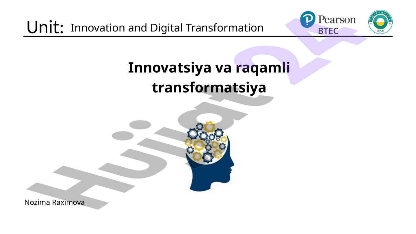 Innovatsiya va raqamli transformatsiya tushunchalari