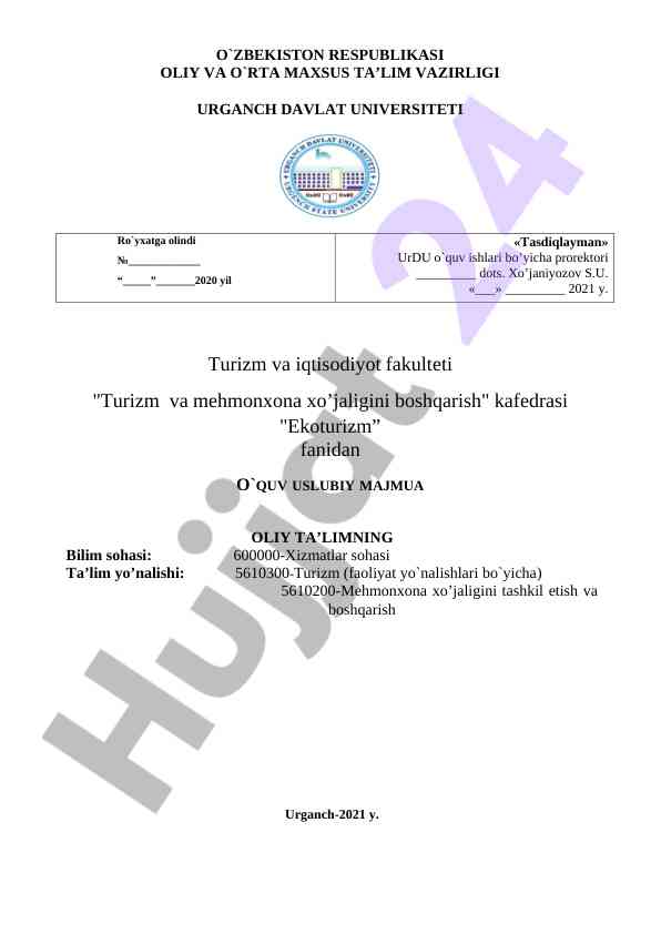 Ekoturizm fanidan o‘quv uslubiy majmua